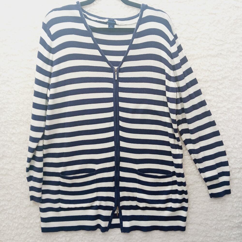 Cardigan Double Zip Navy Stripe Nautical Quiet Luxury Capsule Sailorcore Size XL